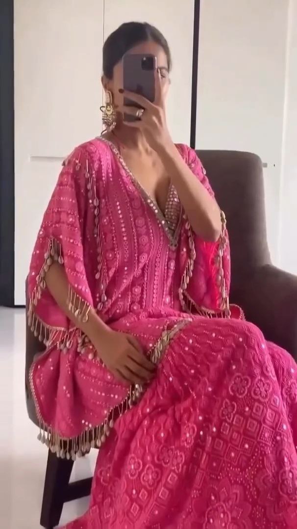 Hot Pink Mirror Work Sharara Set