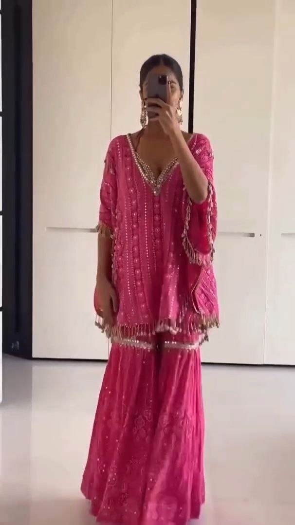 Hot Pink Mirror Work Sharara Set