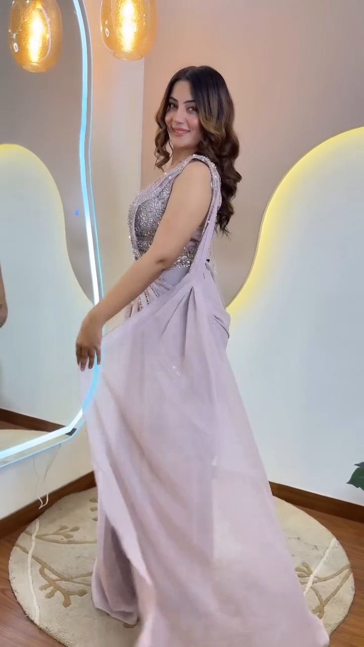 Lavender Silver Embellished Drape Saree