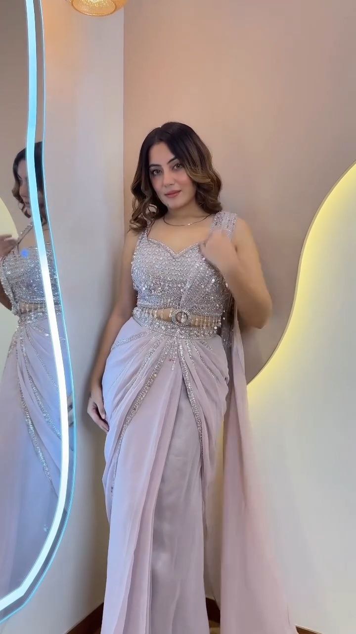 Lavender Silver Embellished Drape Saree