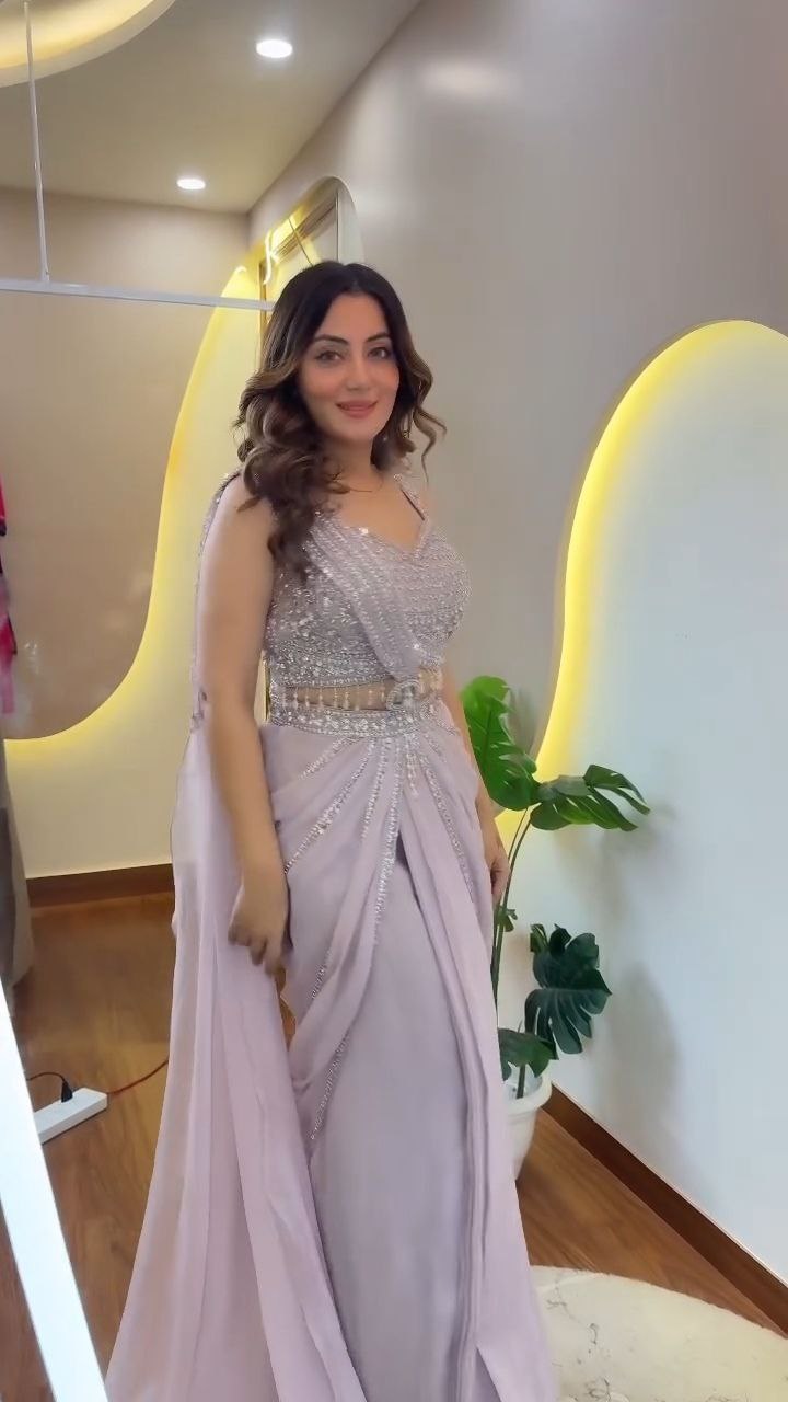 Lavender Silver Embellished Drape Saree