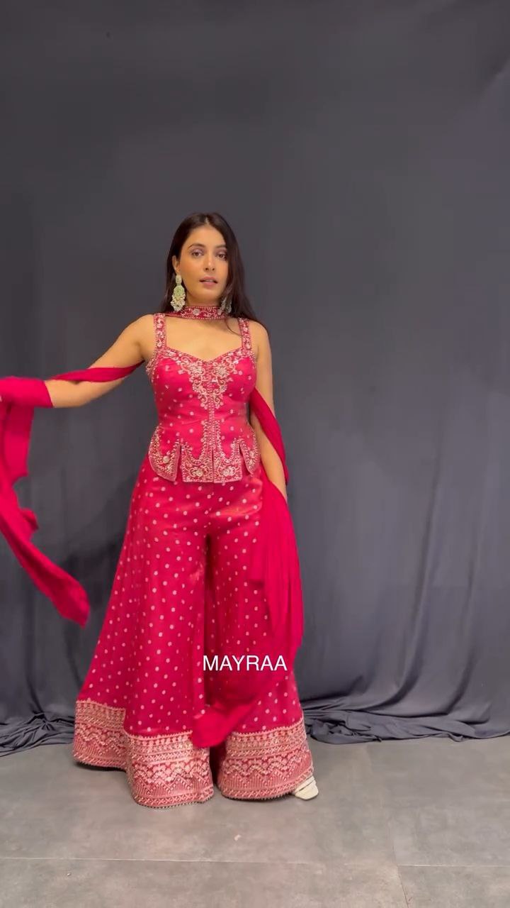 Rani Pink Embroidered Peplum Sharara Set