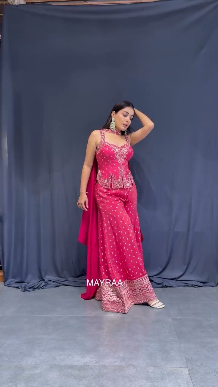 Rani Pink Embroidered Peplum Sharara Set