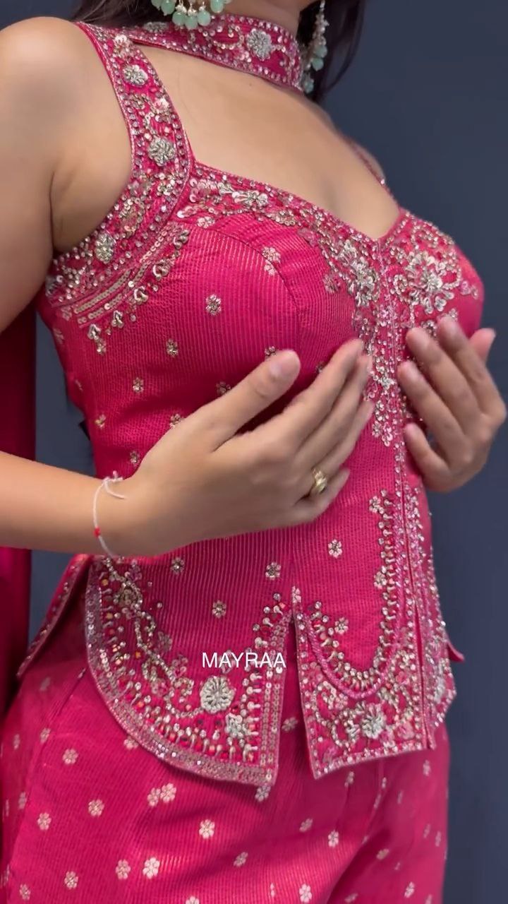 Rani Pink Embroidered Peplum Sharara Set