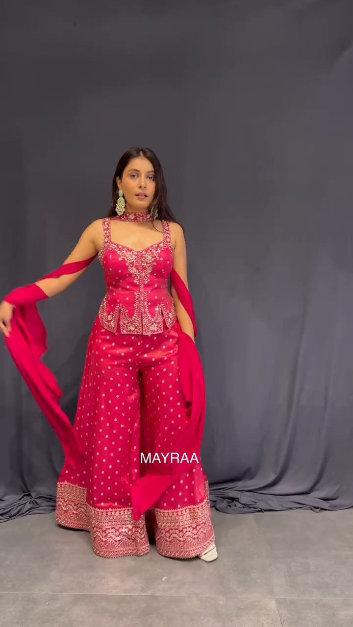 Rani Pink Embroidered Peplum Sharara Set