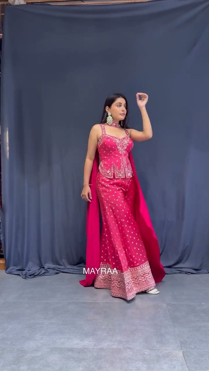 Rani Pink Embroidered Peplum Sharara Set