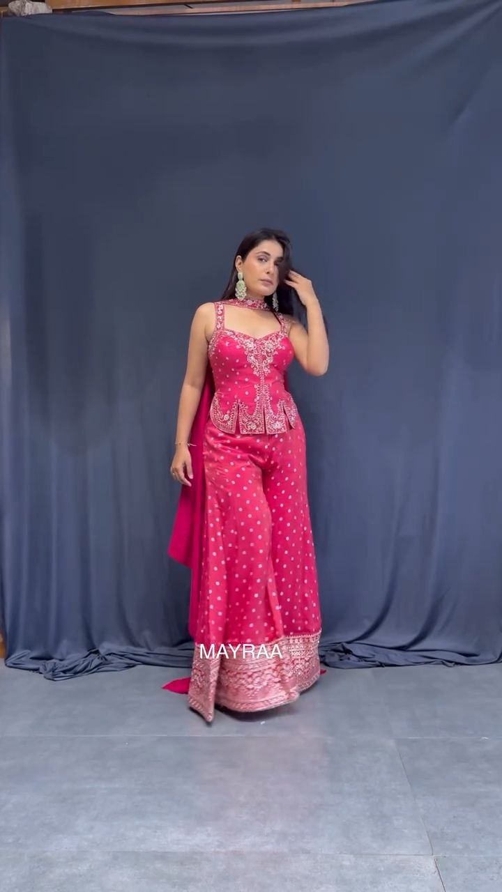 Rani Pink Embroidered Peplum Sharara Set