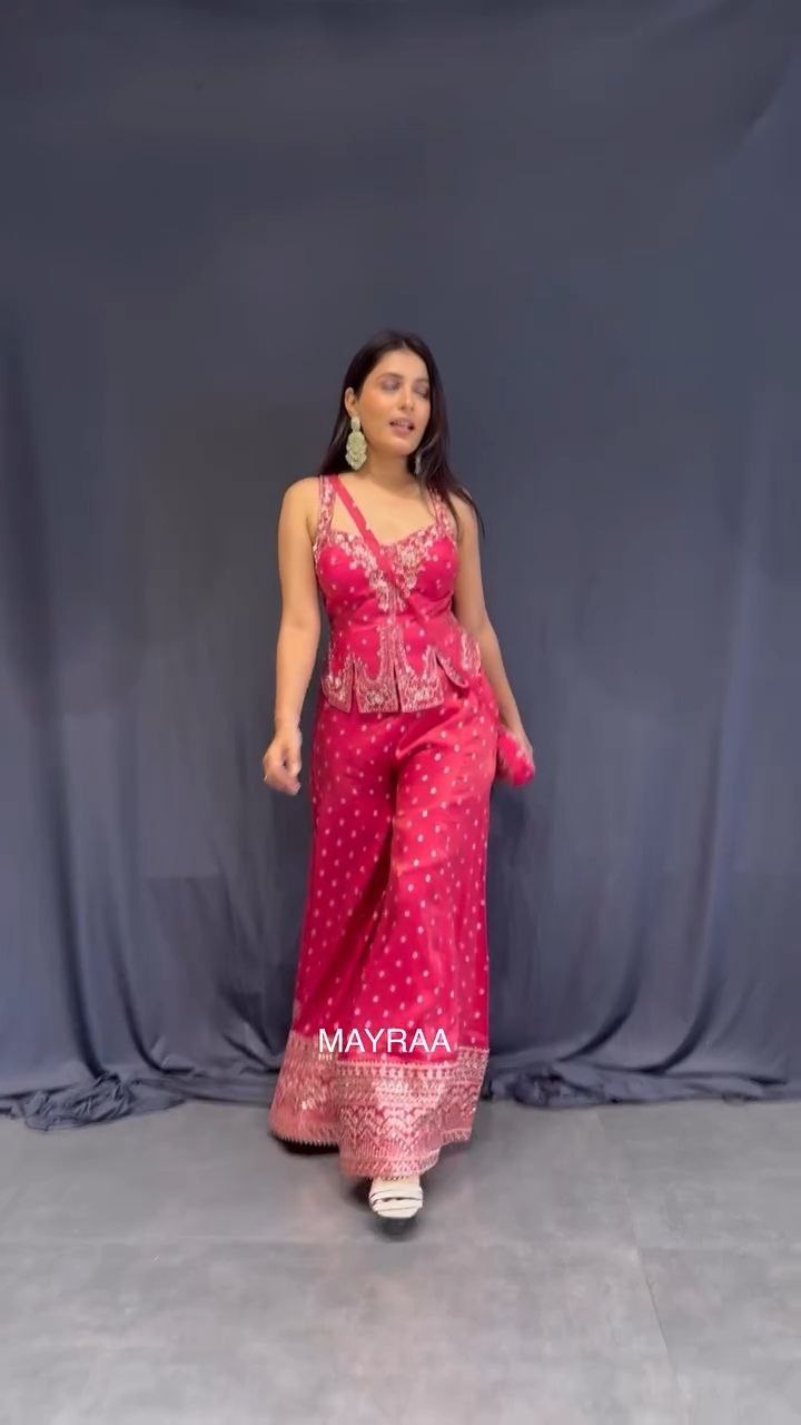 Rani Pink Embroidered Peplum Sharara Set