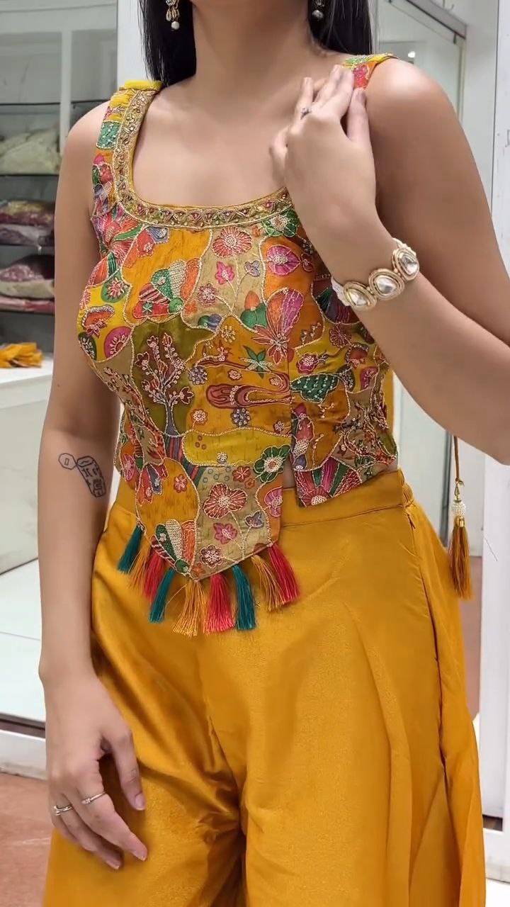 Mustard Yellow Multicolor Embroidered Palazzo Set