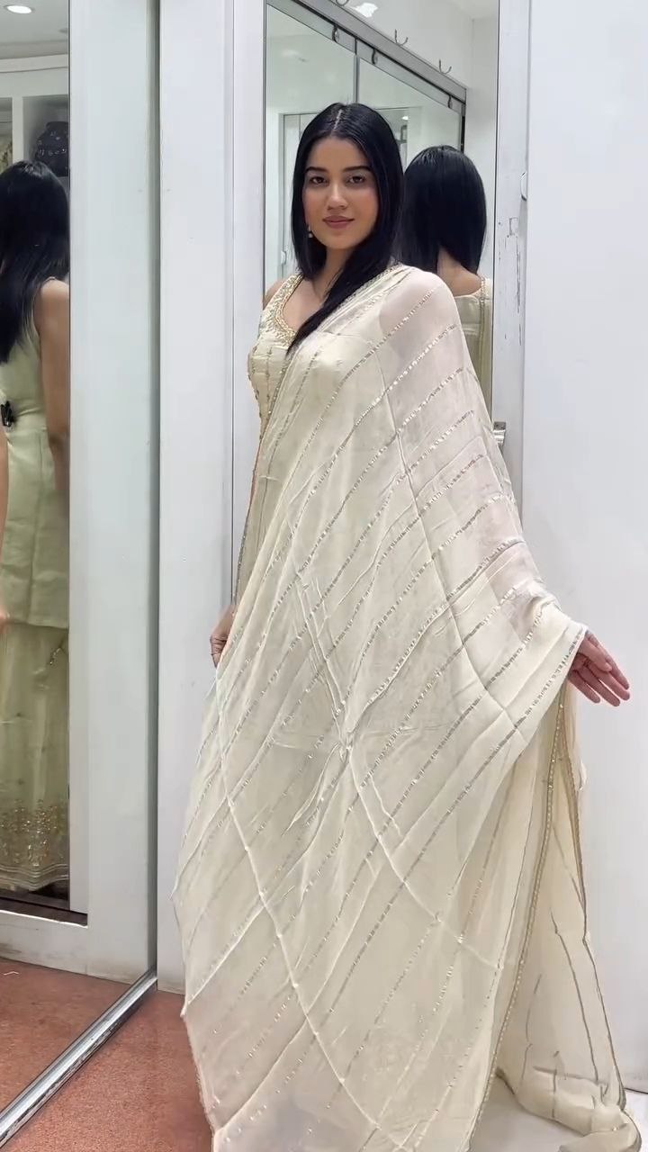 Ivory Gold Embroidered Sharara Suit