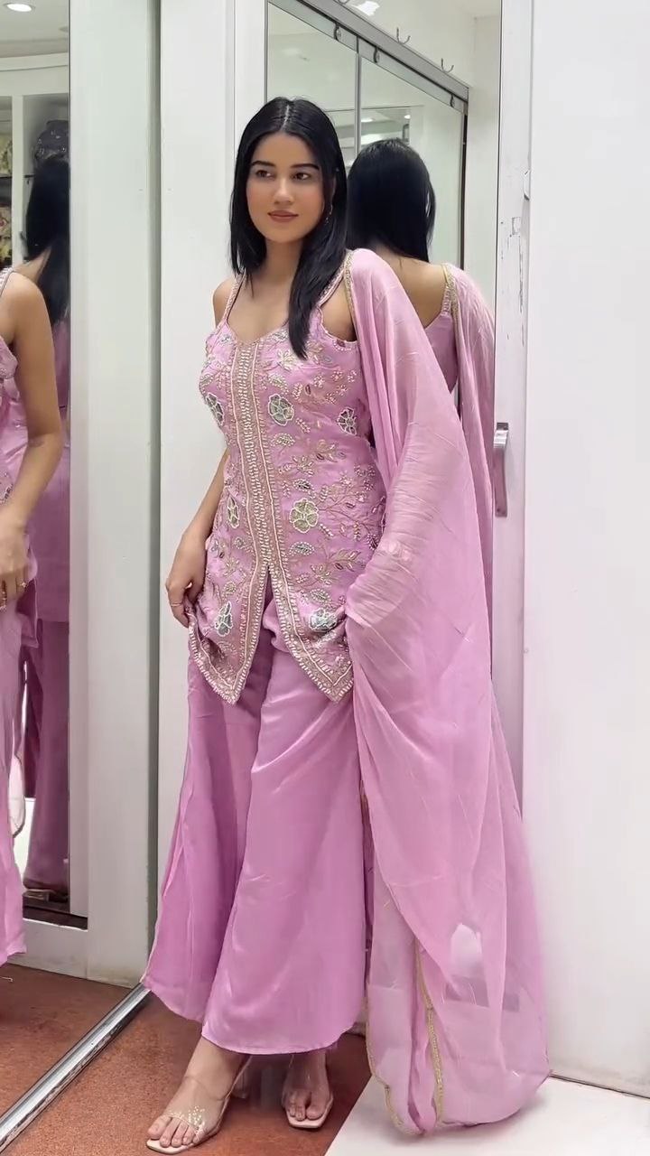 Blush Pink Hand-Embroidered Straight Kurta Set