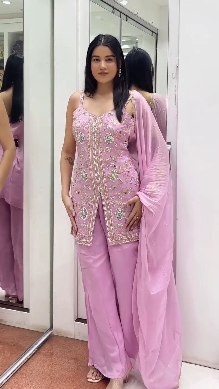 Blush Pink Hand-Embroidered Straight Kurta Set