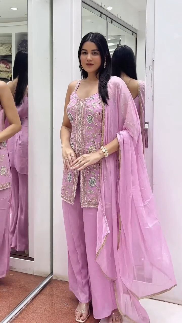 Blush Pink Hand-Embroidered Straight Kurta Set