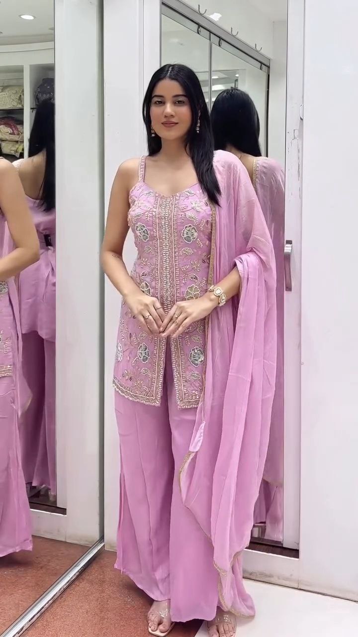 Blush Pink Hand-Embroidered Straight Kurta Set