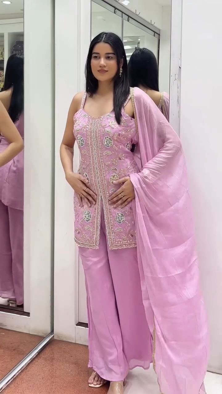 Blush Pink Hand-Embroidered Straight Kurta Set
