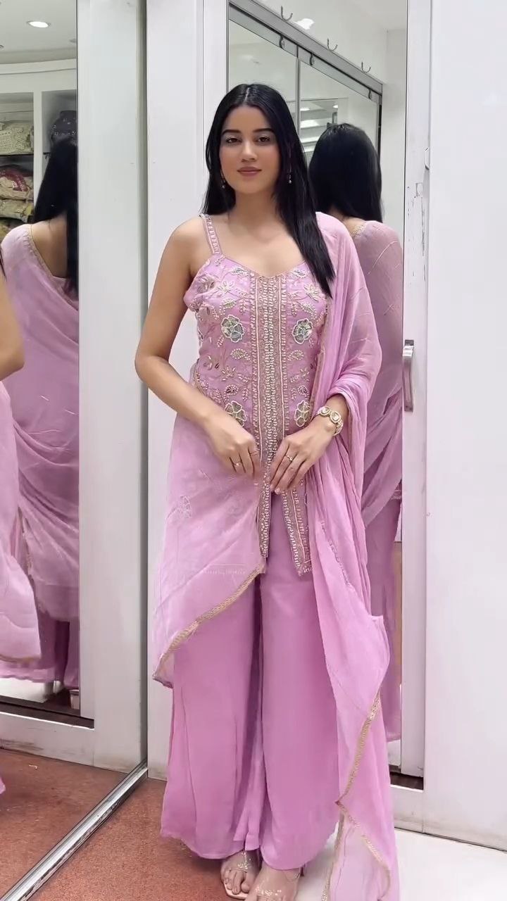Blush Pink Hand-Embroidered Straight Kurta Set