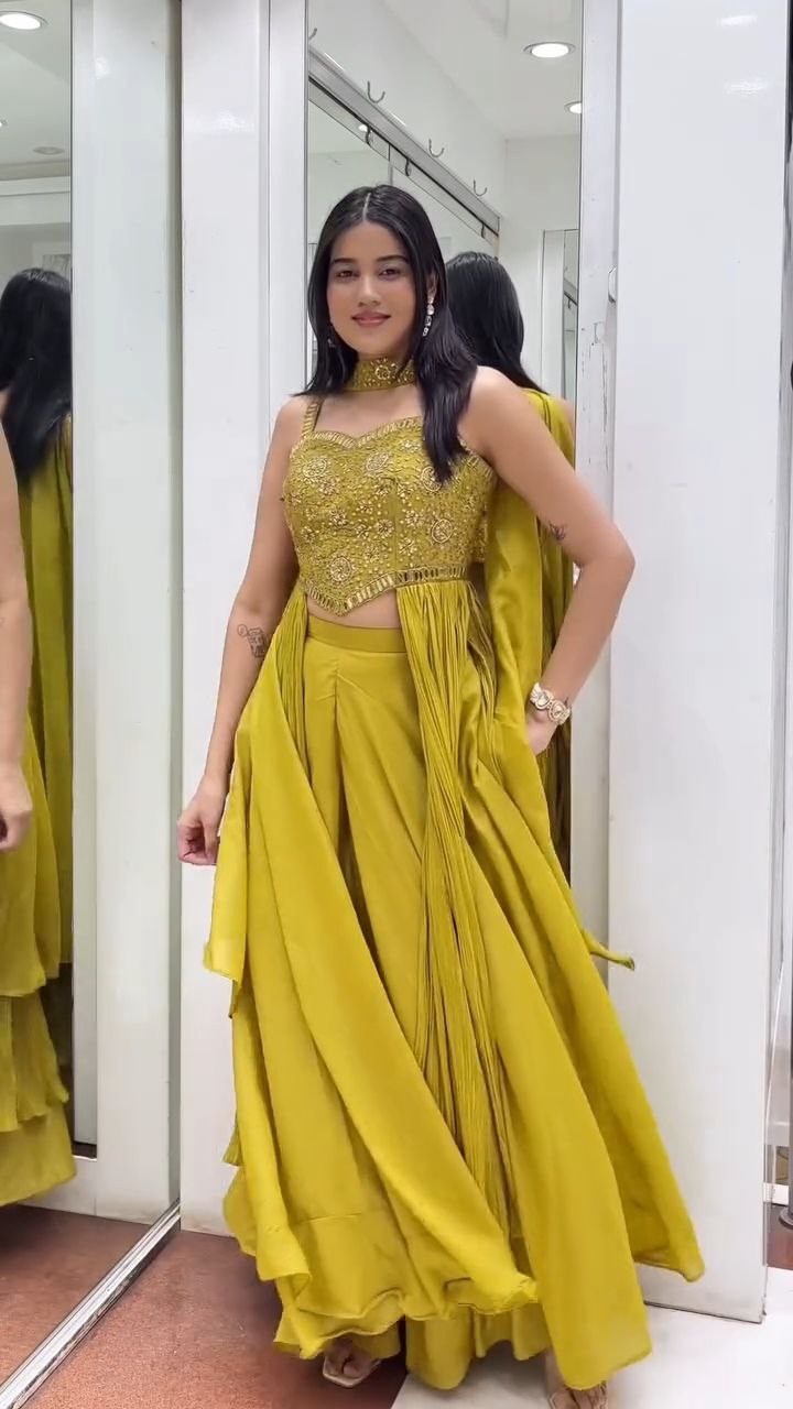 Golden Mustard Pleated Sharara Set