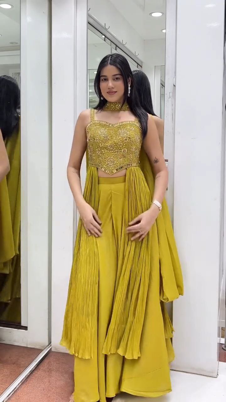 Golden Mustard Pleated Sharara Set
