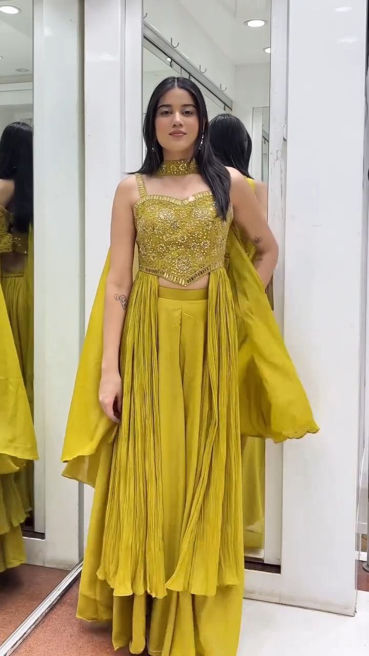 Golden Mustard Pleated Sharara Set