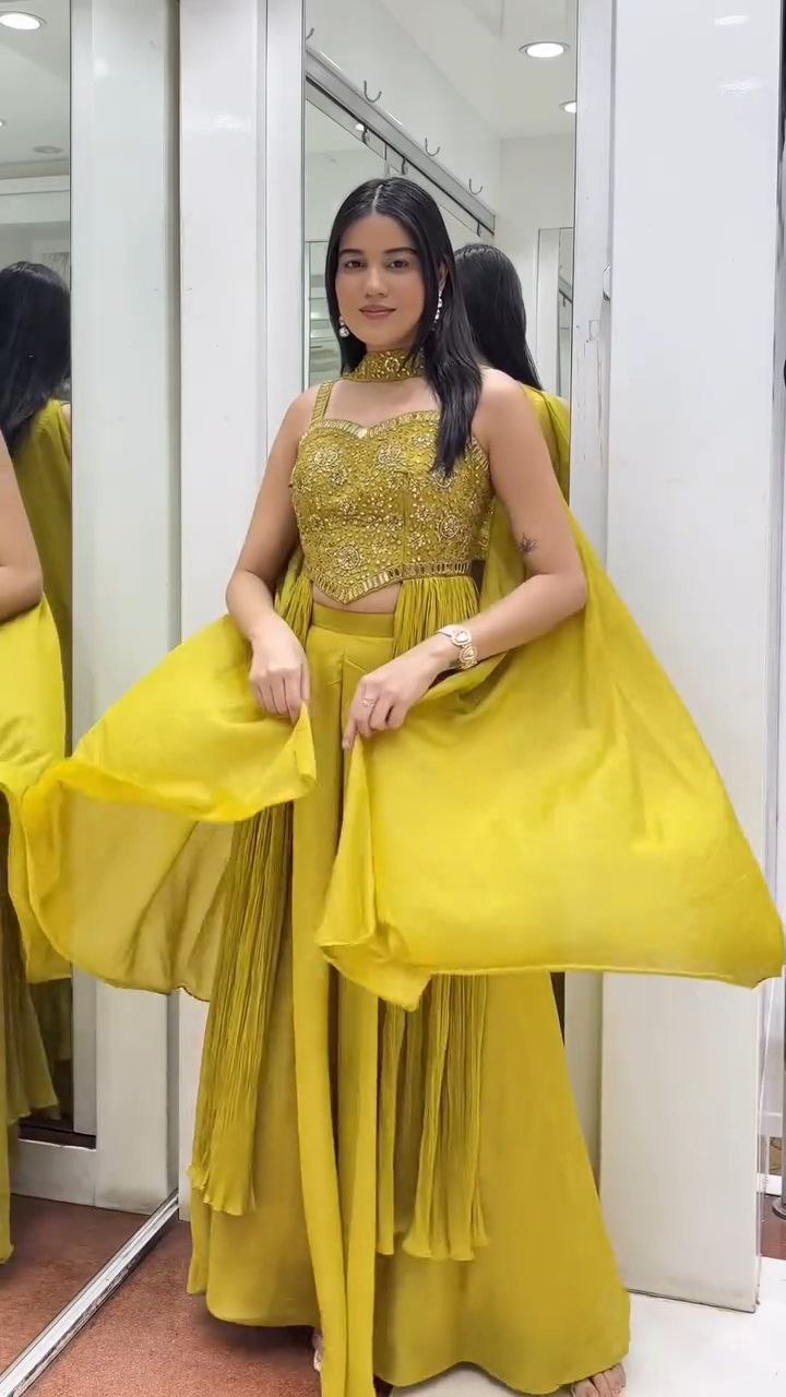 Golden Mustard Pleated Sharara Set