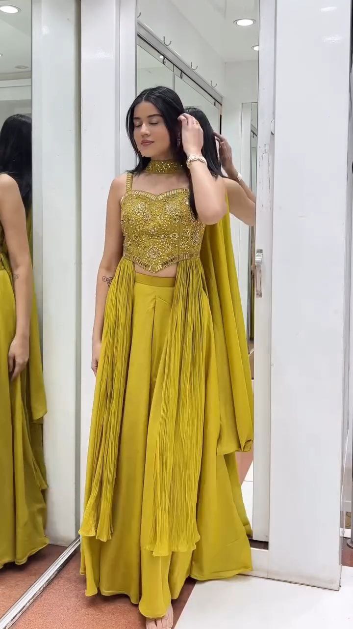 Golden Mustard Pleated Sharara Set