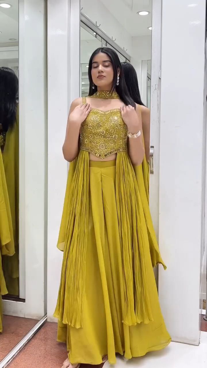 Golden Mustard Pleated Sharara Set