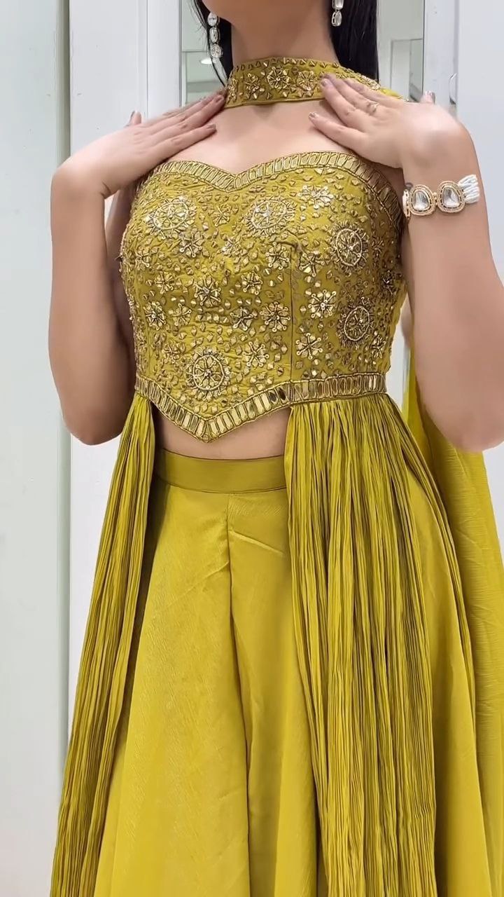 Golden Mustard Pleated Sharara Set