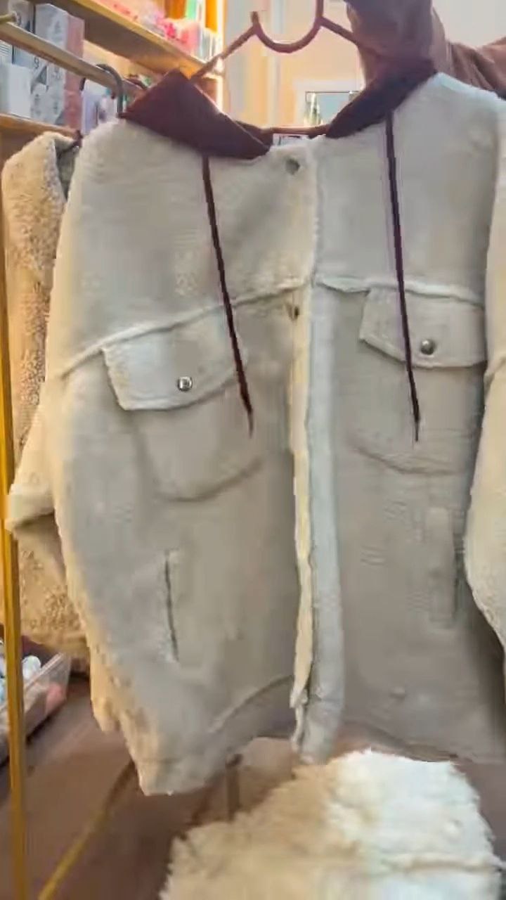 Beige Plush Winter Zip-Up Jacket for Women