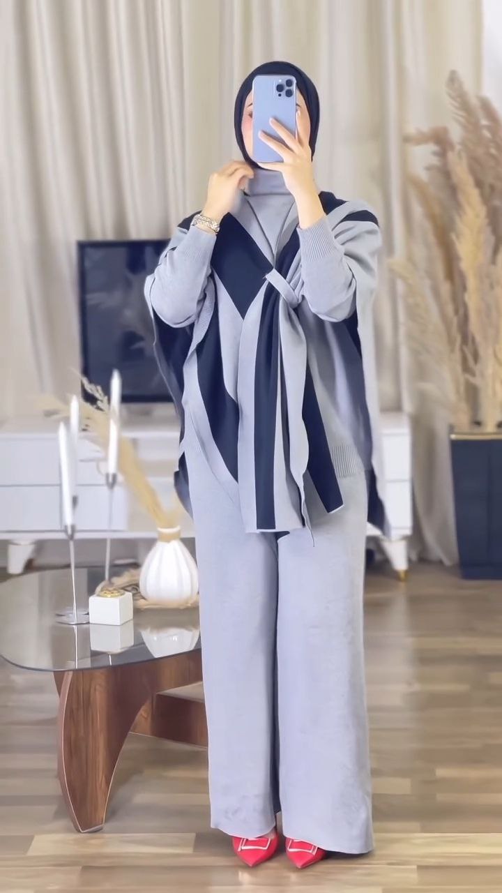 Modest Knit Co-Ord Set with Draped Overlay Shaw