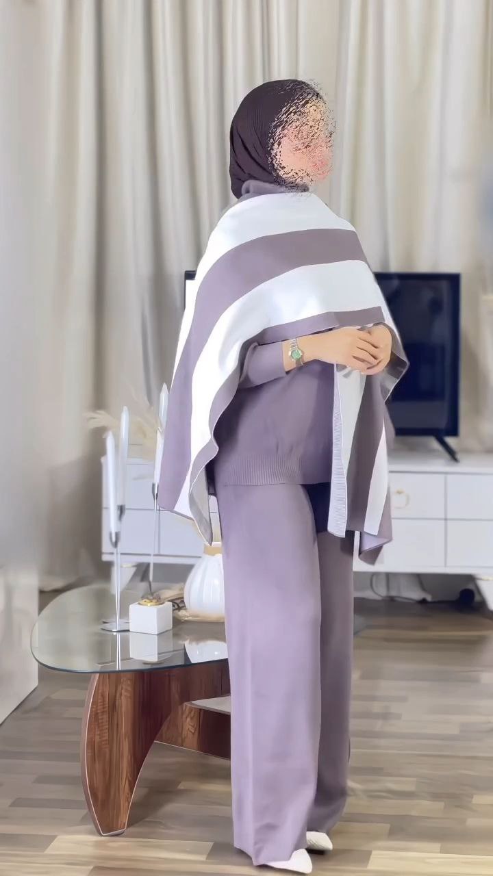 Modest Knit Co-Ord Set with Draped Overlay Shaw