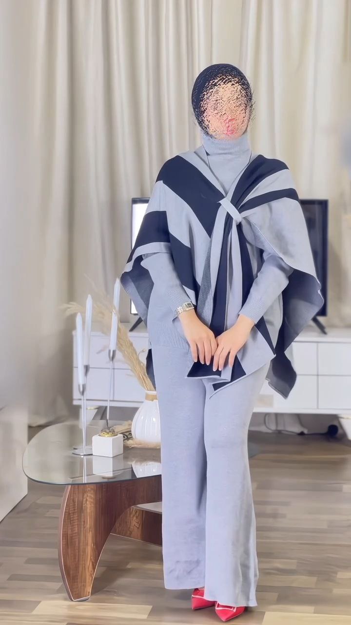 Modest Knit Co-Ord Set with Draped Overlay Shaw