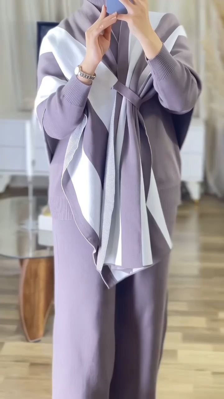 Modest Knit Co-Ord Set with Draped Overlay Shaw
