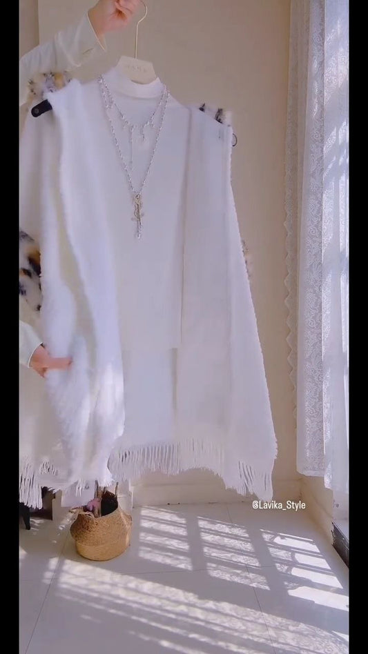 Luxury White Faux Fur Winter Cape Coat