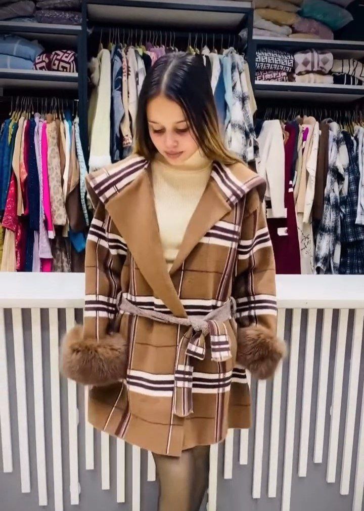 Women’s Checked Winter Coat with Belted Waist