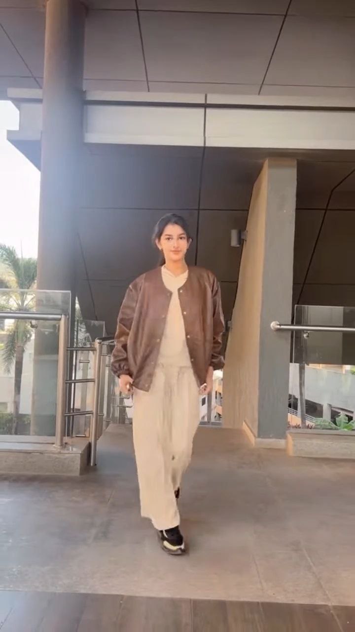 Brown Bomber Jacket with Neutral Co-Ord Styling