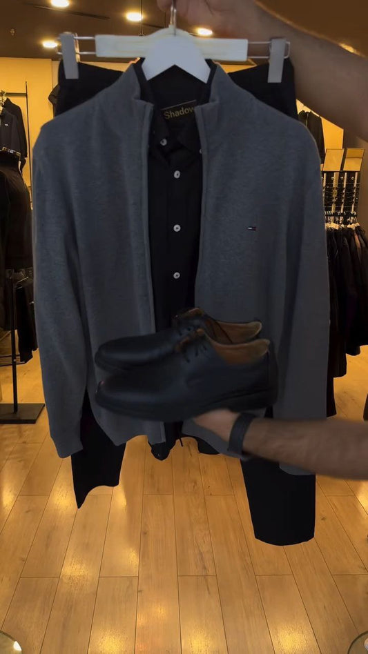 Men’s Grey Open-Front Knit Cardigan