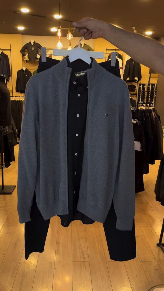 Men’s Grey Open-Front Knit Cardigan