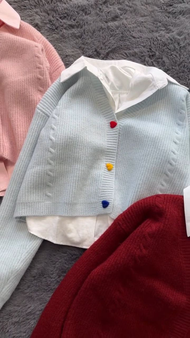 Women’s Cropped Knit Cardigan with Shirt Layer Detail