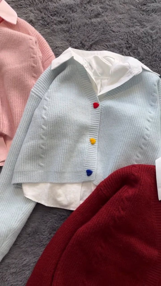 Women’s Cropped Knit Cardigan with Shirt Layer Detail