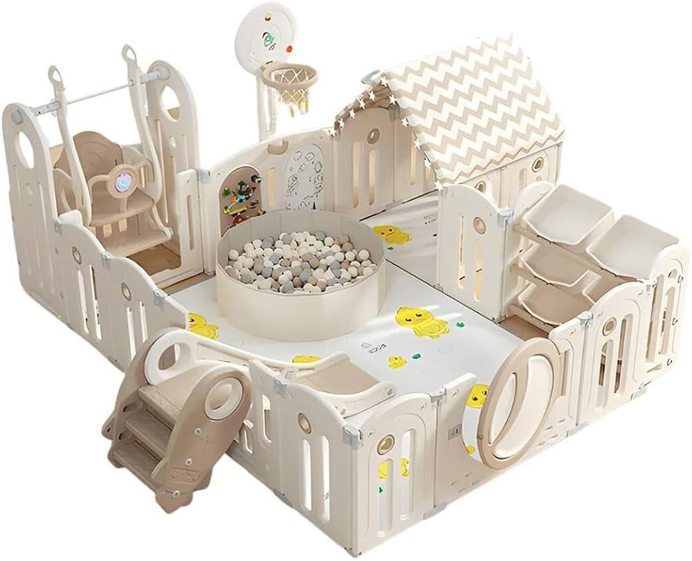 Multi-Activity Baby Playpen with Slide, Swing, Ball Pit and Playhouse