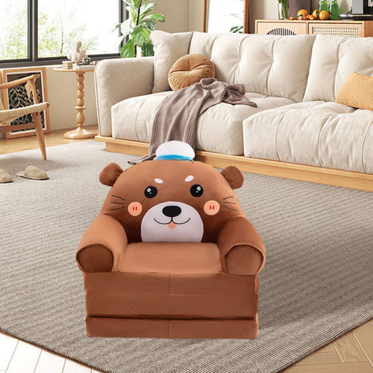 Kids Plush Bear Sofa Chair with Foldable Sleeping Mat