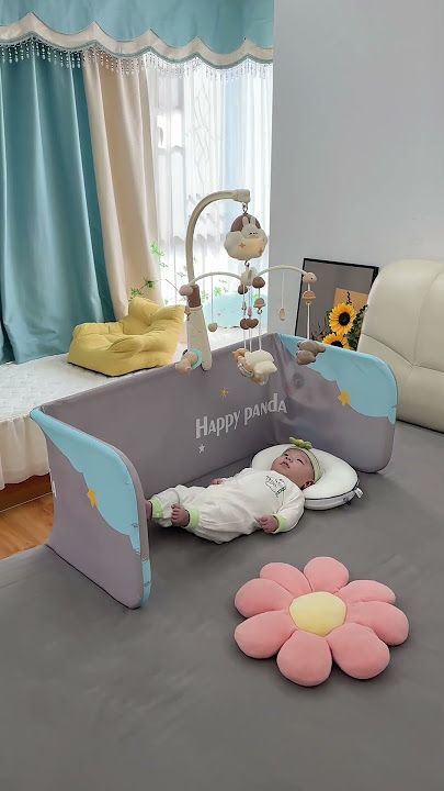 Happy Panda Soft Baby Playpen with Padded Mat and Hanging Mobile