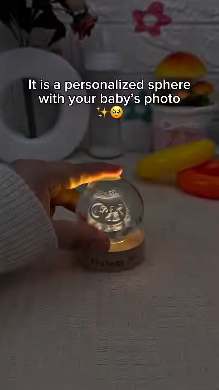 Personalized Crystal Sphere with Baby Photo Engraving