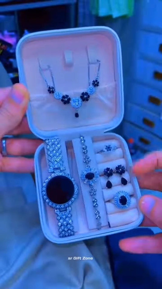 Luxury Black Stone Jewelry & Watch Gift Set