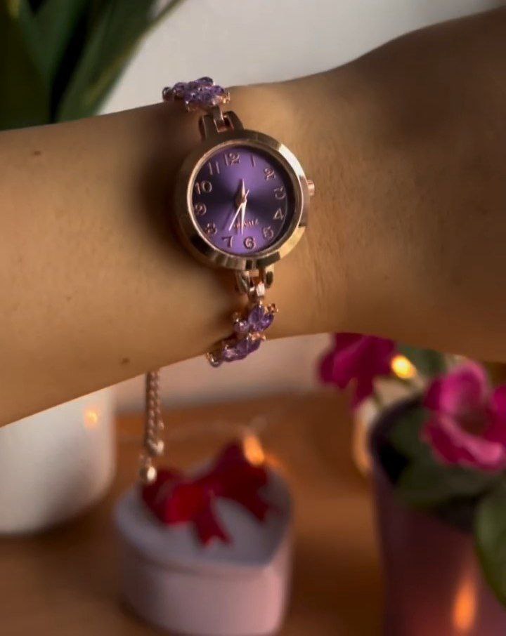 Purple Crystal Chain Wrist Watch for Women