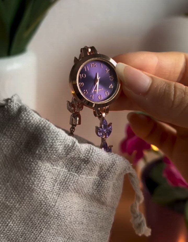 Purple Crystal Chain Wrist Watch for Women