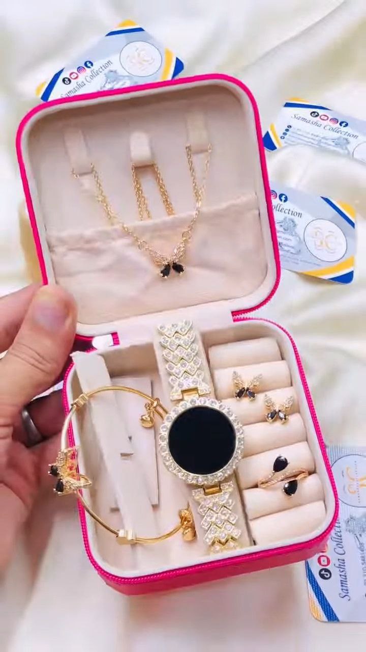 Gold-Tone Black Stone Jewelry & Watch Gift Set