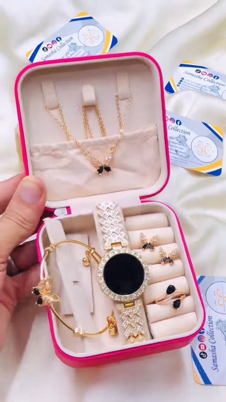 Gold-Tone Black Stone Jewelry & Watch Gift Set