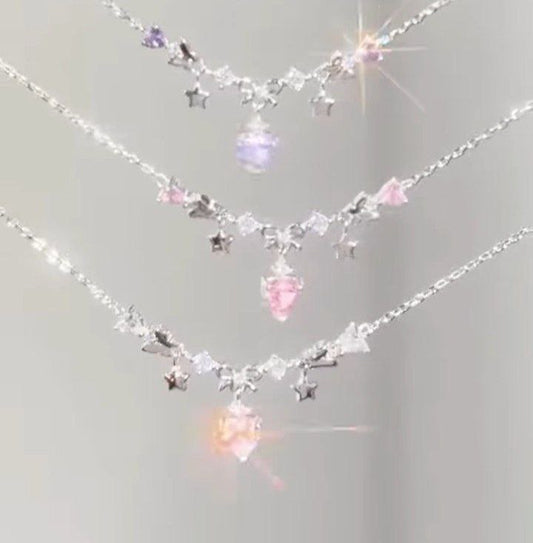 Delicate Crystal Charm Layered Necklace Set