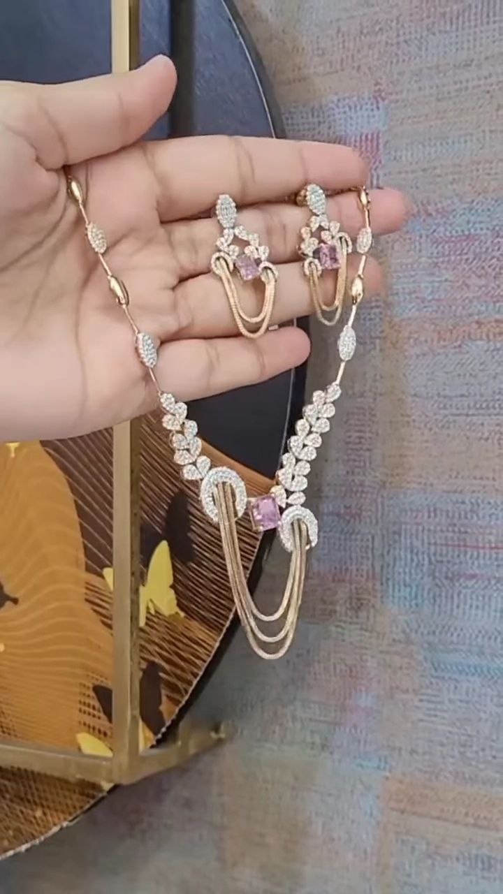 Rose Gold Blue Stone Statement Necklace Set